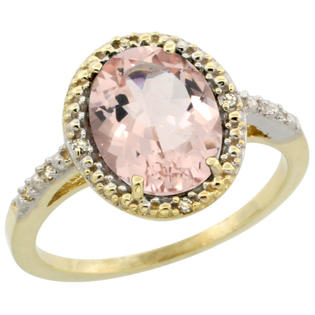Sabrina Silver 10k Yellow Gold Diamond Morganite Ring 2.4 ct Oval Stone 10x8 mm, 1/2 inch wide, sizes 5-10 Sabrina Silver 10k Yellow Gold Diamond Morganite Ring 2.4 ct Oval Stone 10x8 mm, 1/2 inch wide, sizes 5-10
