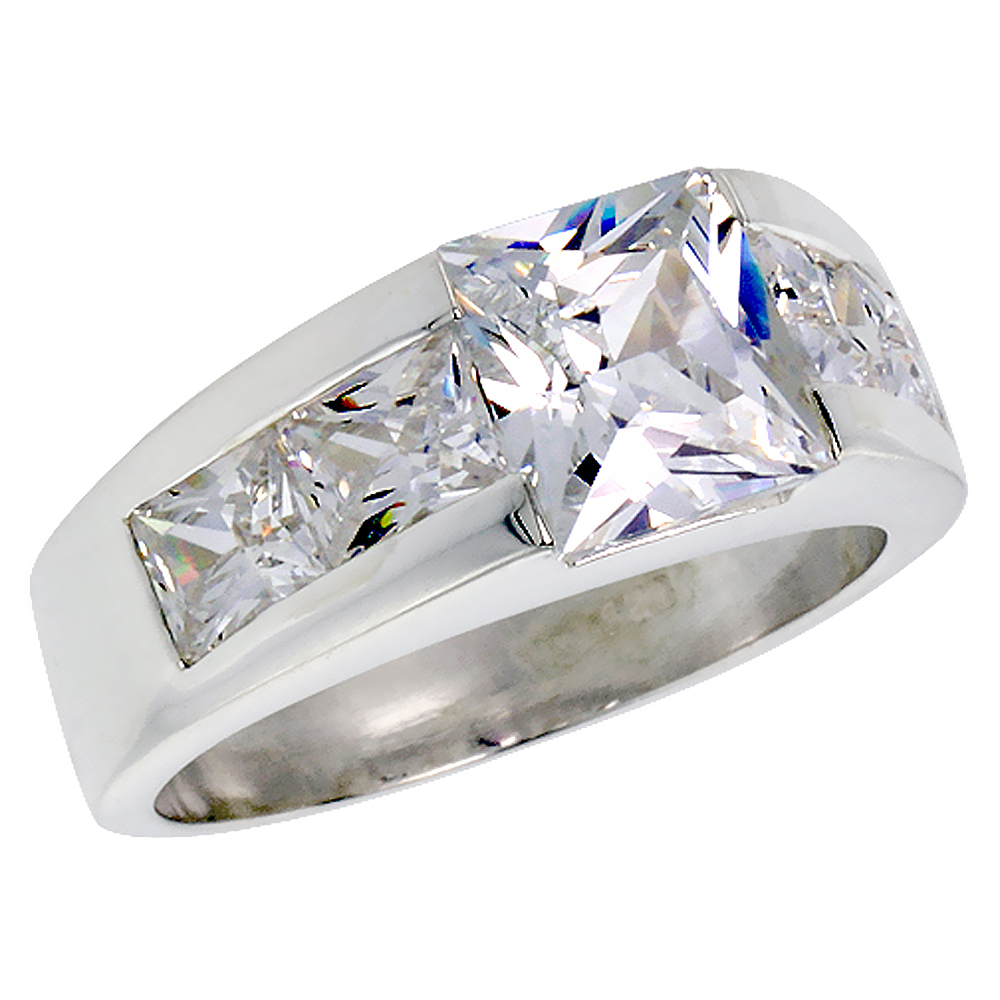 Sabrina Silver Sterling Silver 3.0 Carat Size Princess Cut Cubic Zirconia Men"s Ring (sizes 8 to 13) size 12 at Sears.com