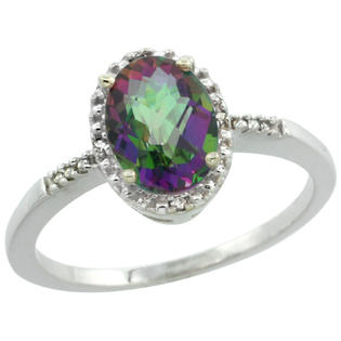 Sabrina Silver 10k White Gold Diamond Mystic Topaz Ring 1.17 ct Oval Stone 8x6 mm, 3/8 inch wide, sizes 5-10 ... Sabrina Silver 10k White Gold Diamond Mystic Topaz Ring 1.17 ct Oval Stone 8x6 mm, 3/8 inch wide, sizes 5-10 ...