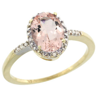 Sabrina Silver 10k Yellow Gold Diamond Morganite Ring 1.17 ct Oval Stone 8x6 mm, 3/8 inch wide, sizes 5-10 Sabrina Silver 10k Yellow Gold Diamond Morganite Ring 1.17 ct Oval Stone 8x6 mm, 3/8 inch wide, sizes 5-10