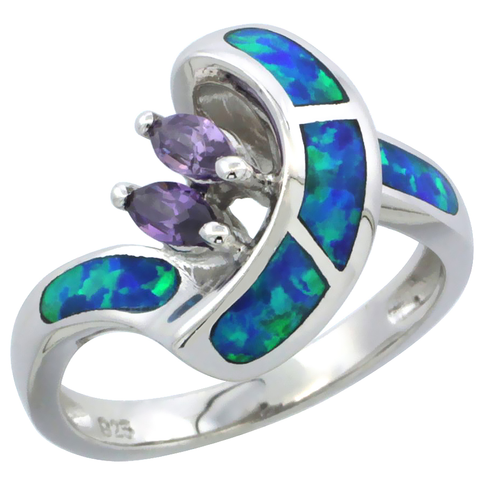 Sabrina Silver Sterling Silver Synthetic Opal Inlay Ring Marquise Shape Amethyst CZ Center, 1/2 inch wide, size 8 at Sears.com