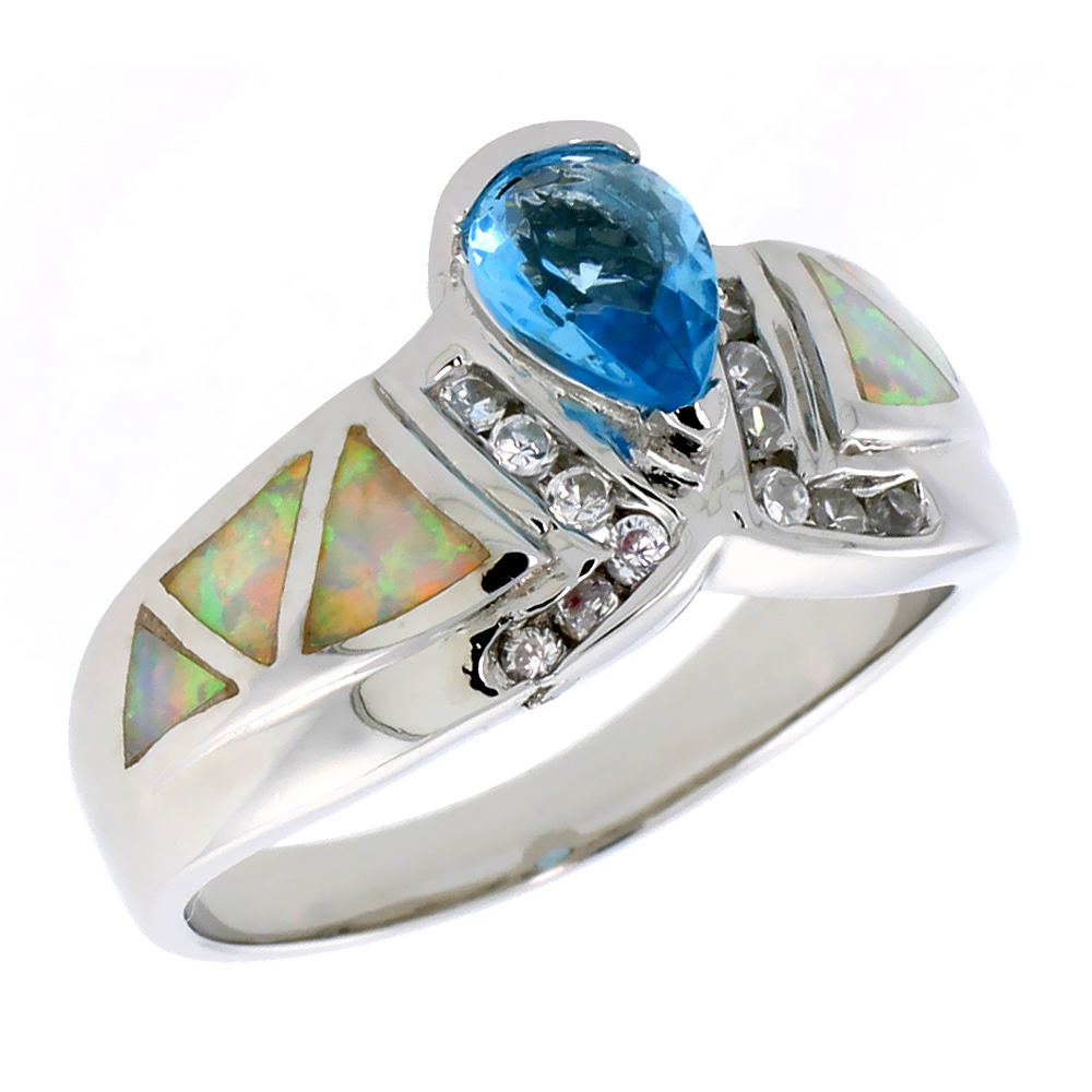 Sabrina Silver Sterling Silver Synthetic Pink Opal Ring Teardrop Blue Topaz CZ Center & White CZ Accent, 1/2 inch wide, size 9 at Sears.com