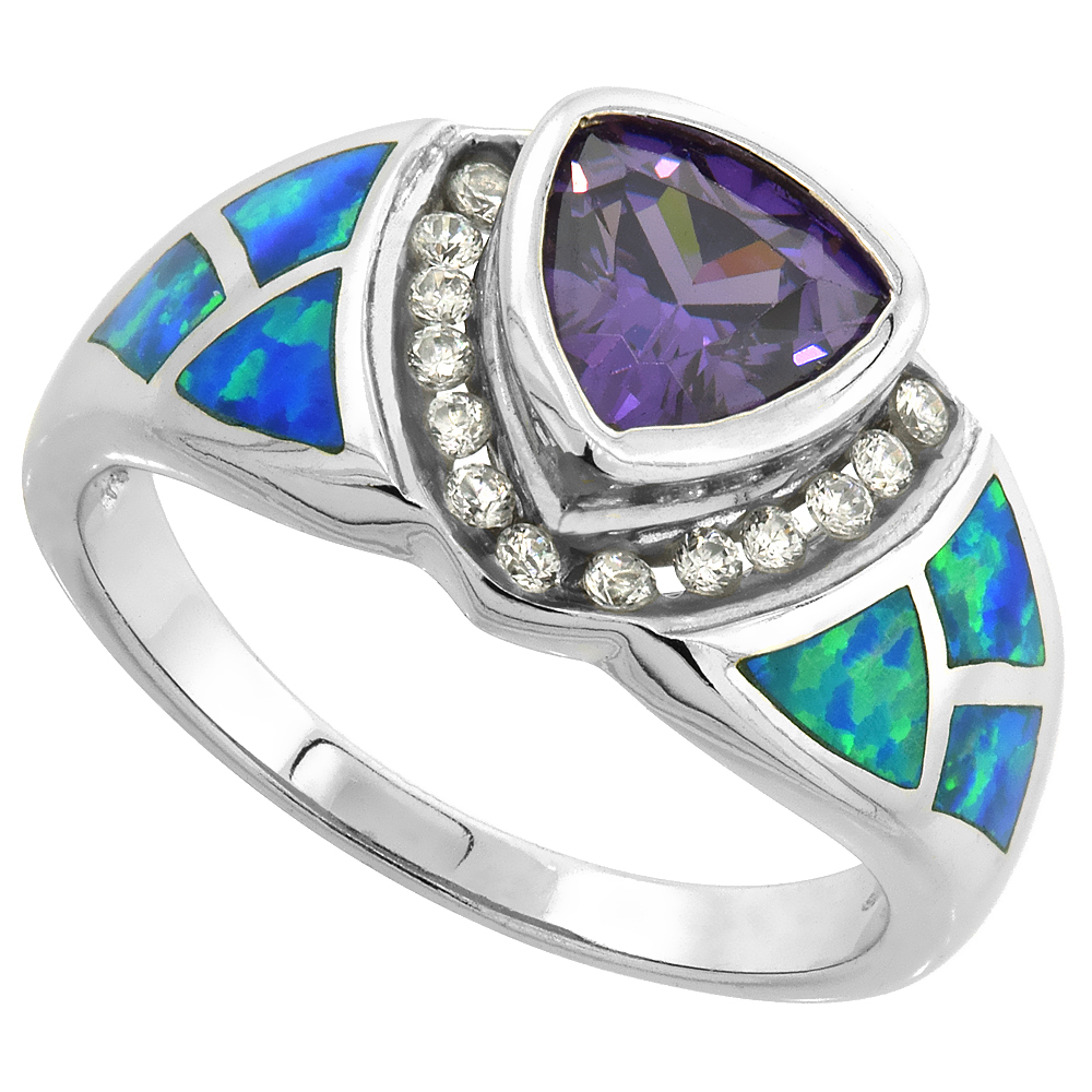 Sabrina Silver Sterling Silver Synthetic Opal Inlay Ring Trillion Cut Amethyst CZ Center & white CZ Accent, 1/2 inch wide, size 6 at Sears.com
