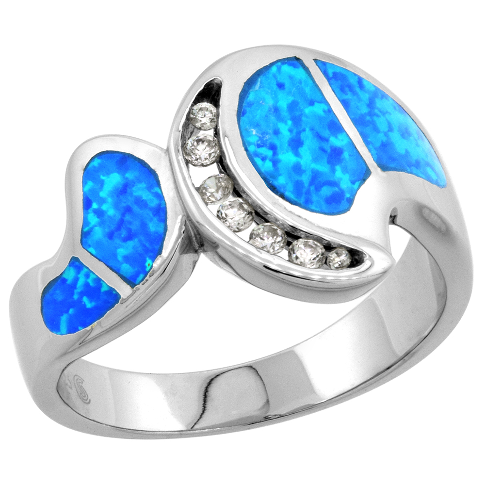 Sabrina Silver Sterling Silver Synthetic Opal Inlay Ring w/ CZ stone Accents, 1/2 inch Wide, size 7 at Sears.com