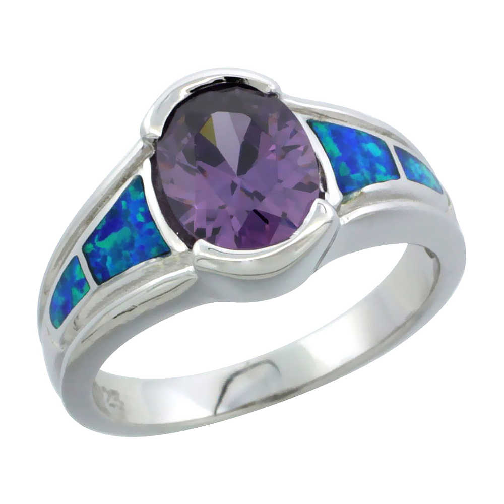 Sabrina Silver Sterling Silver Synthetic Opal Inlay Ring Oval Shape Amethyst CZ Center 1/2 inch wide, size 9 at Sears.com