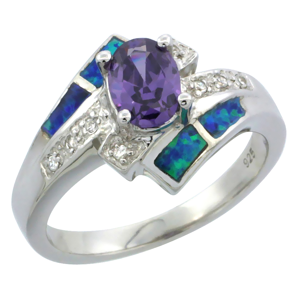 Sabrina Silver Sterling Silver Synthetic Opal Inlay Ring Oval Shape Amethyst CZ Center & white CZ Accent, 1/2 inch wide, size 6 at Sears.com