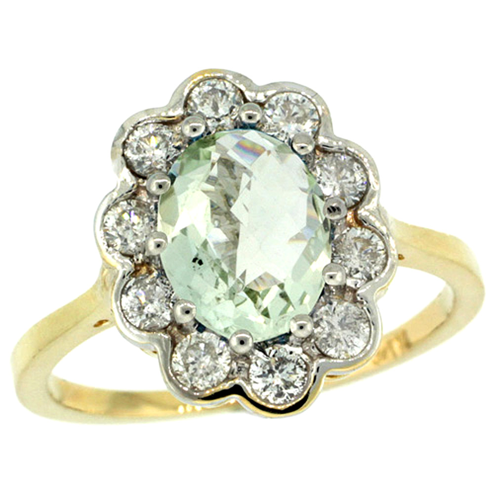 Sabrina Silver 14k Gold ( 9x7 mm ) Halo Engagement Green Amethyst Ring w/ 0.58 Carat Brilliant Cut ( H-I Color; VS2-SI1 Clarity ) Diamonds & 1. at Sears.com