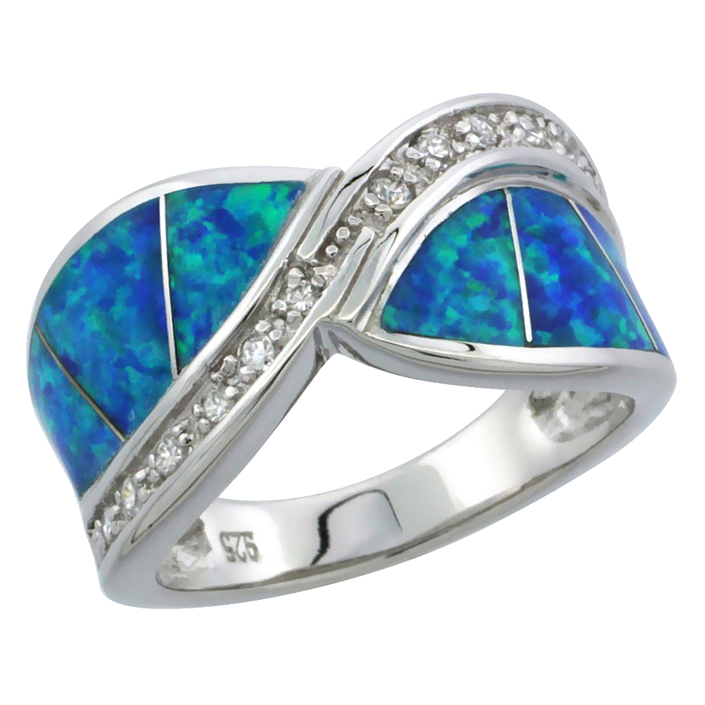 Sabrina Silver Sterling Silver Synthetic Opal Inlay Wave Ring CZ Stone Accent, 1/2 inch wide, size 9 at Sears.com