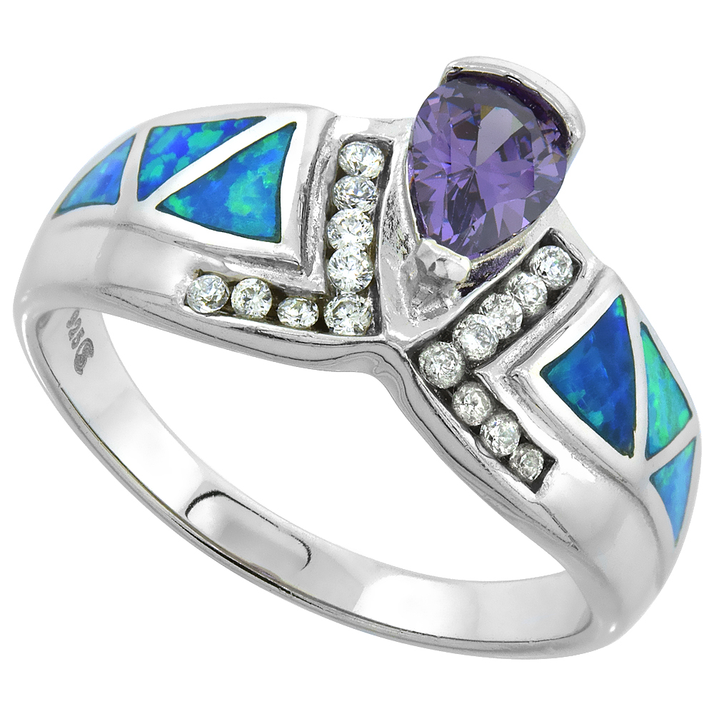 Sabrina Silver Sterling Silver Synthetic Opal Inlay Ring Teardrop Amethyst CZ Center & white CZ Accent, 1/2 inch wide, size 7 at Sears.com