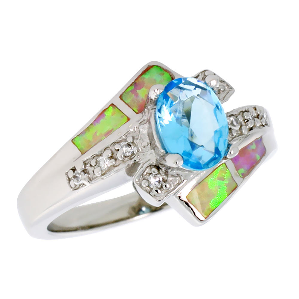 Sabrina Silver Sterling Silver Synthetic Pink Opal Ring Oval Shape Blue Topaz CZ Center & White CZ Accent, 1/2 inch wide, size 9 at Sears.com