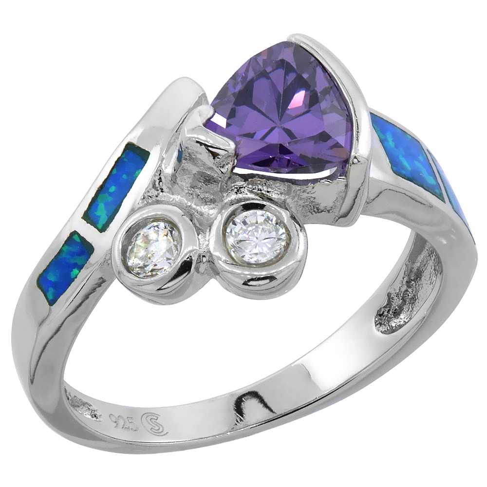Sabrina Silver Sterling Silver Synthetic Opal Inlay Ring Trillion Cut Amethyst CZ Center & white CZ Accent, 1/2 inch wide, size 8 at Sears.com