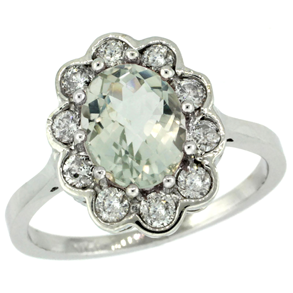 Sabrina Silver 14k White Gold ( 9x7 mm ) Halo Engagement Green Amethyst Ring w/ 0.58 Carat Brilliant Cut ( H-I Color; VS2-SI1 Clarity ) Diamond at Sears.com