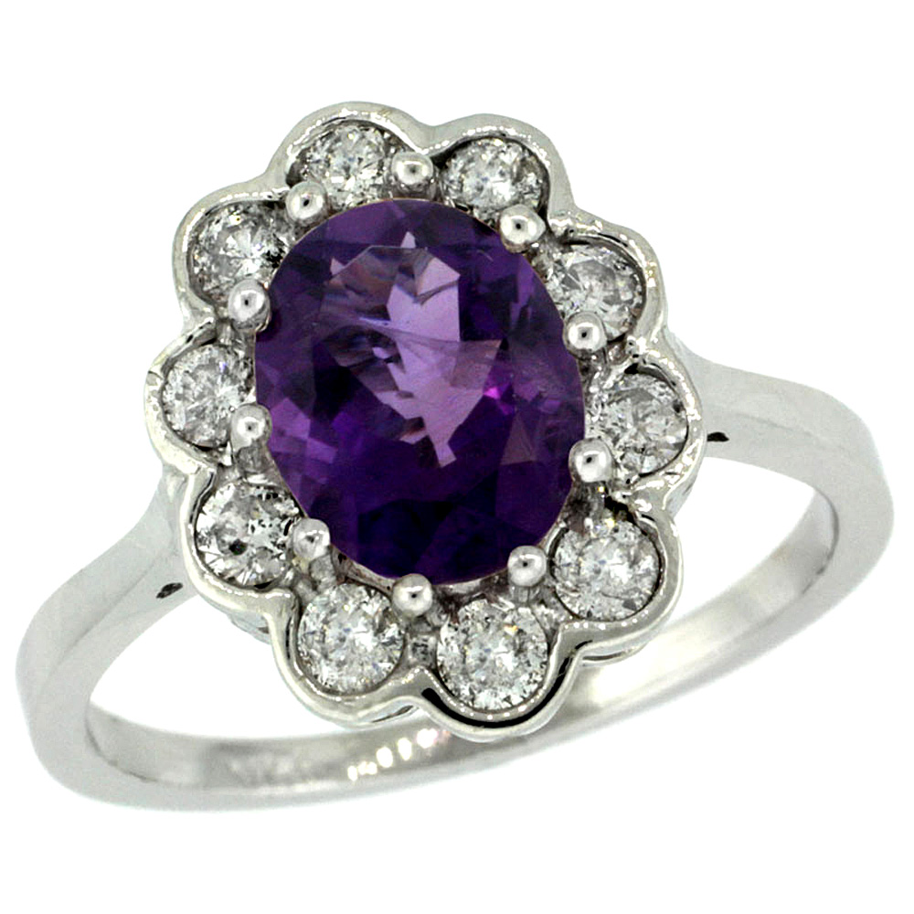 Sabrina Silver 14k White Gold ( 9x7 mm ) Halo Engagement Amethyst Ring w/ 0.58 Carat Brilliant Cut ( H-I Color; VS2-SI1 Clarity ) Diamonds & 1. at Sears.com
