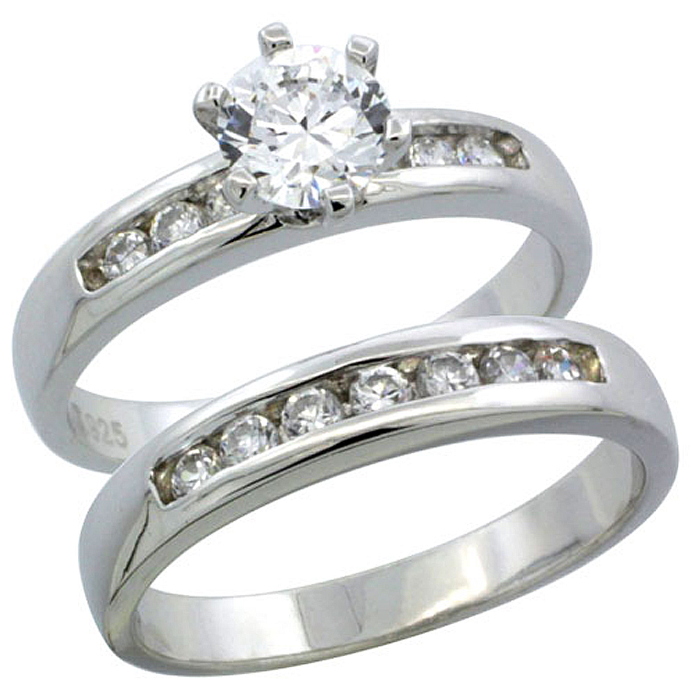 Sabrina Silver Sterling Silver Cubic Zirconia Ladies Engagement Ring Set 2-Piece Classic Channel Set, 1/8 inch wide, Size 7.5 at Sears.com