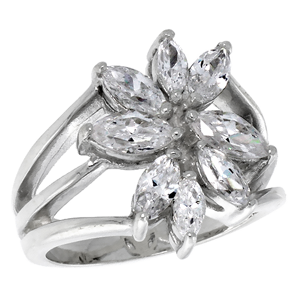 Sabrina Silver Highest Quality Sterling Silver 3/4 inch (18 mm) wide Right Hand Flower Ring, Marquise Cut CZ Stones,, size 6 at Sears.com