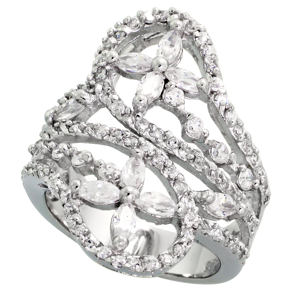 Sabrina Silver Sterling Silver Flower Pattern Cubic Zirconia Spoon Ring with 1/10 carat size Marquise Cut Stones, 1 1/16 inch (27 mm) wide, siz at Sears.com