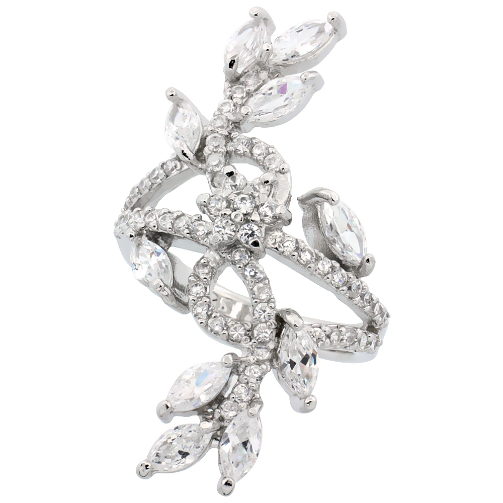 Sabrina Silver Sterling Silver Flower Vine Cubic Zirconia Ring with  carat Marquise Cut CZ Stones, 1 1/2 inch (39 mm) long, size 8 at Sears.com