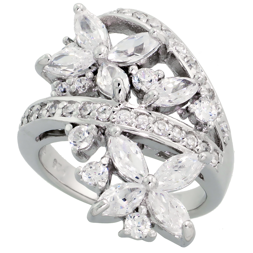 Sabrina Silver Sterling Silver Flower Garden Cubic Zirconia Ring with  carat size Marquise Cut Stones, 1 1/8 inch (28 mm) wide, size 7 at Sears.com