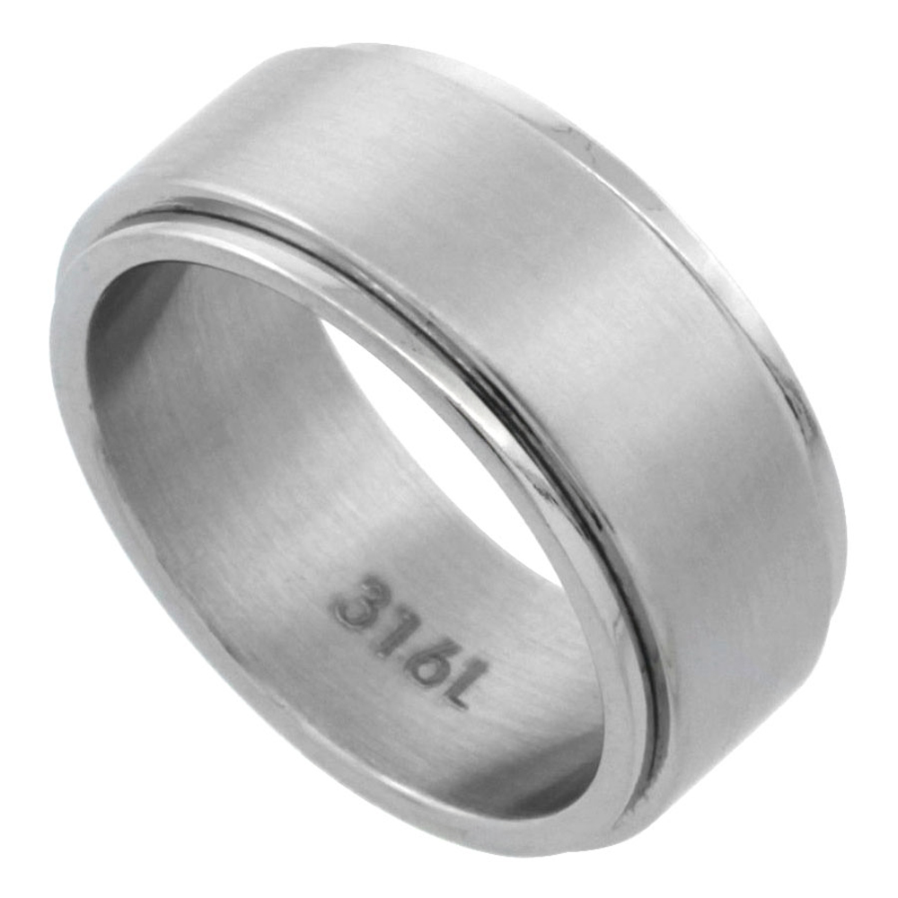 Sabrina Silver Surgical Steel Flat 9mm Wedding Band Spinner Ring Matte Finish, size 10 at Sears.com