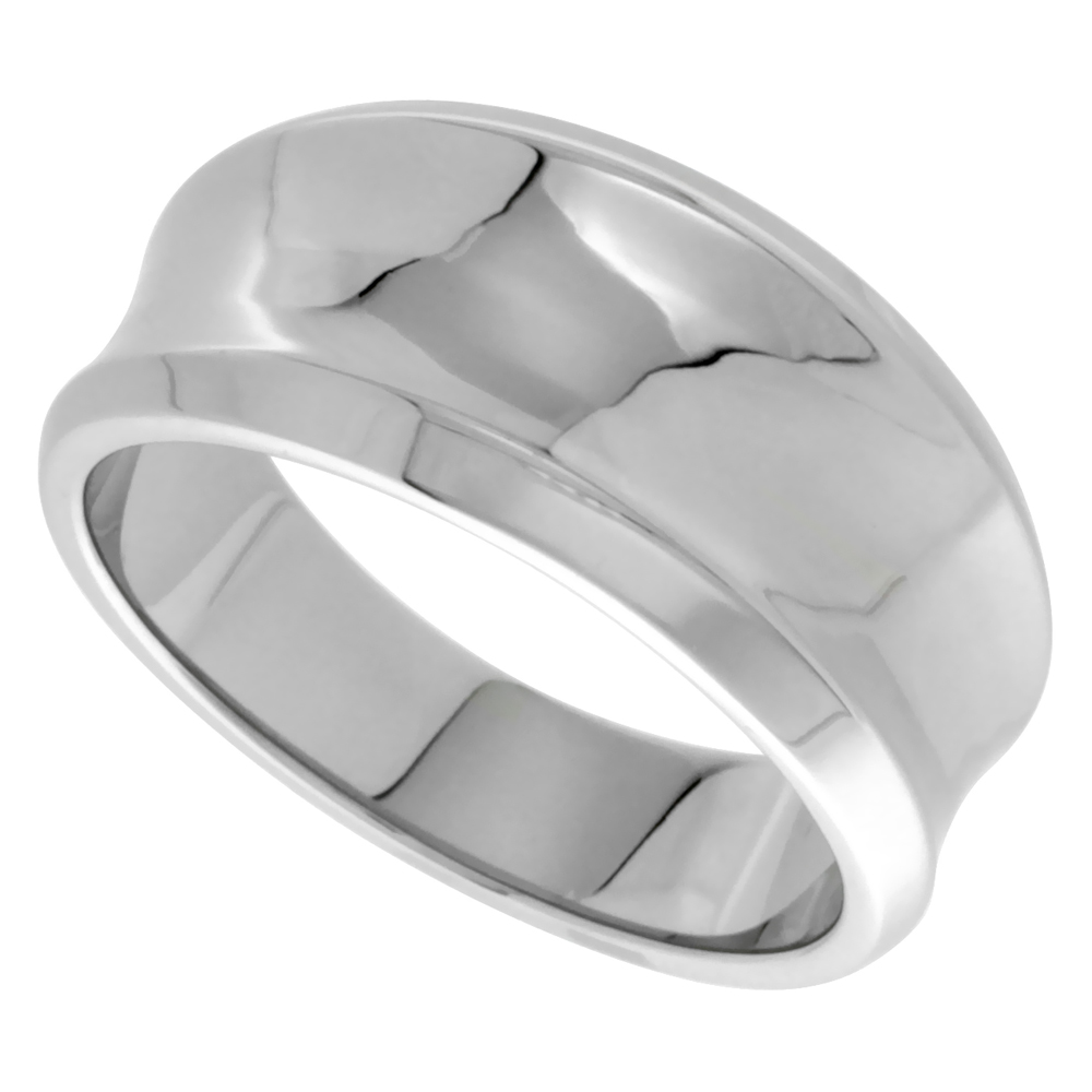Sabrina Silver Surgical Steel Concaved Cigar Band Ring Mirror Polished Finish Beveled Edges 7/16 inch long, size 9 at Sears.com
