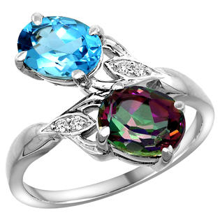 Sabrina Silver 14k White Gold ( 8x6 mm ) Double Stone Engagement Swiss Blue & Mystic Topaz Ring w/ 0.04 ... Sabrina Silver 14k White Gold ( 8x6 mm ) Double Stone Engagement Swiss Blue & Mystic Topaz Ring w/ 0.04 ...