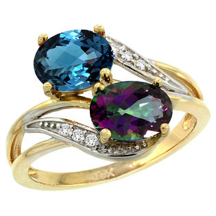 Sabrina Silver 14k Gold ( 8x6 mm ) Double Stone Engagement London Blue & Mystic Topaz Ring w/ 0.07 Carat ... Sabrina Silver 14k Gold ( 8x6 mm ) Double Stone Engagement London Blue & Mystic Topaz Ring w/ 0.07 Carat ...