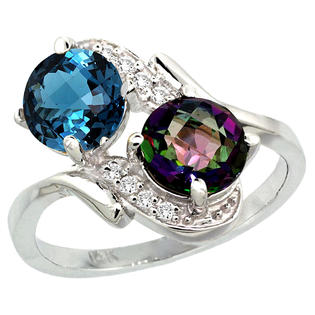 Sabrina Silver 14k White Gold ( 7 mm ) Double Stone Engagement London Blue & Mystic Topaz Ring w/ 0.05 ... Sabrina Silver 14k White Gold ( 7 mm ) Double Stone Engagement London Blue & Mystic Topaz Ring w/ 0.05 ...