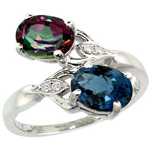 Sabrina Silver 14k White Gold ( 8x6 mm ) Double Stone Engagement London Blue & Mystic Topaz Ring w/ 0.04 ... Sabrina Silver 14k White Gold ( 8x6 mm ) Double Stone Engagement London Blue & Mystic Topaz Ring w/ 0.04 ...