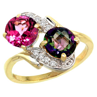 Sabrina Silver 14k Gold ( 7 mm ) Double Stone Engagement Pink & Mystic Topaz Ring w/ 0.05 Carat Brilliant ... Sabrina Silver 14k Gold ( 7 mm ) Double Stone Engagement Pink & Mystic Topaz Ring w/ 0.05 Carat Brilliant ...