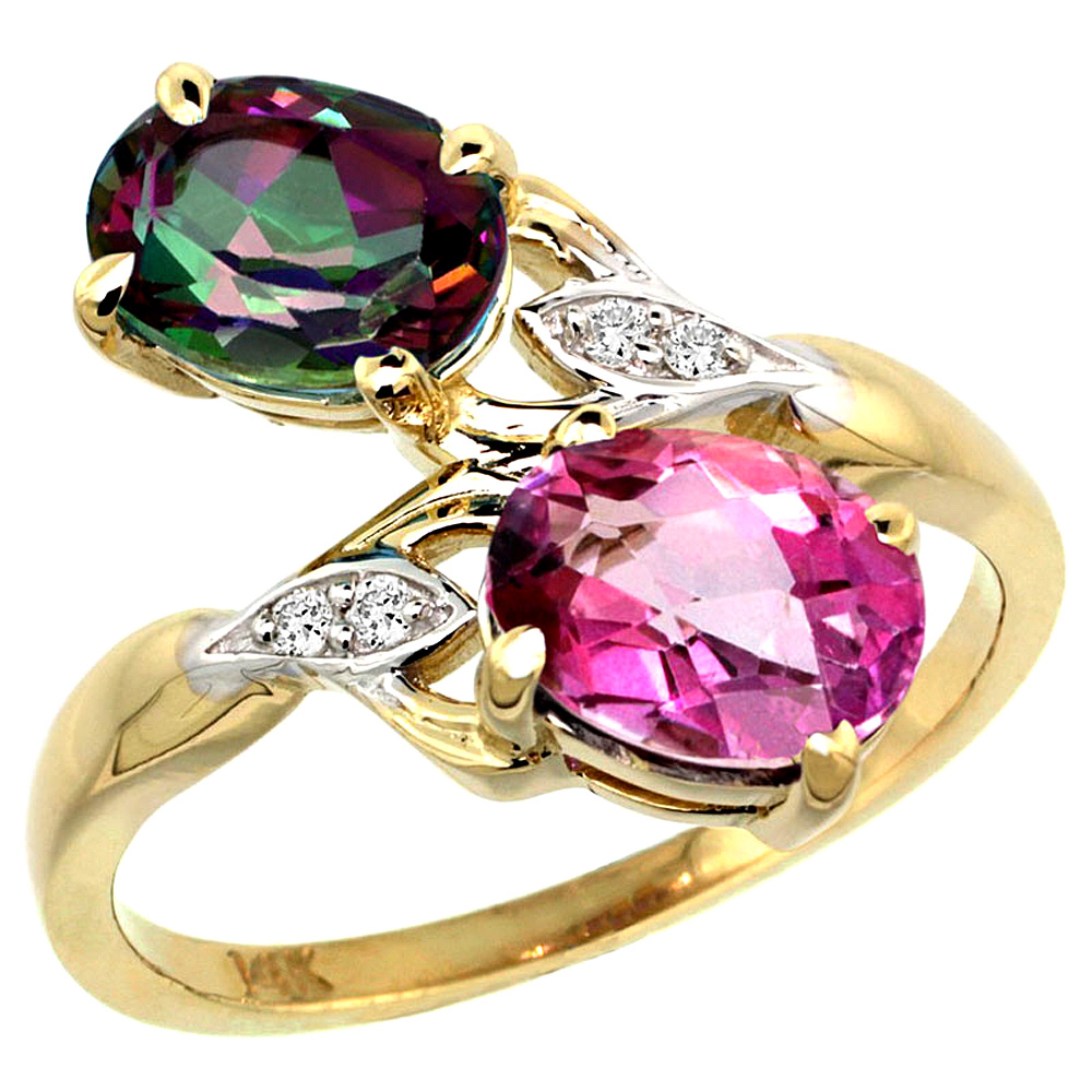 Sabrina Silver 14k Gold ( 8x6 mm ) Double Stone Engagement Pink & Mystic Topaz Ring w/ 0.04 Carat Brilliant ... Sabrina Silver 14k Gold ( 8x6 mm ) Double Stone Engagement Pink & Mystic Topaz Ring w/ 0.04 Carat Brilliant ...