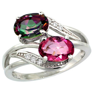 Sabrina Silver 14k White Gold ( 8x6 mm ) Double Stone Engagement Pink & Mystic Topaz Ring w/ 0.07 Carat ... Sabrina Silver 14k White Gold ( 8x6 mm ) Double Stone Engagement Pink & Mystic Topaz Ring w/ 0.07 Carat ...