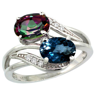 Sabrina Silver 14k White Gold ( 8x6 mm ) Double Stone Engagement London Blue & Mystic Topaz Ring w/ 0.07 ... Sabrina Silver 14k White Gold ( 8x6 mm ) Double Stone Engagement London Blue & Mystic Topaz Ring w/ 0.07 ...