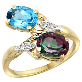 Sabrina Silver 14k Gold ( 8x6 mm ) Double Stone Engagement Swiss Blue & Mystic Topaz Ring w/ 0.04 Carat ... Sabrina Silver 14k Gold ( 8x6 mm ) Double Stone Engagement Swiss Blue & Mystic Topaz Ring w/ 0.04 Carat ...