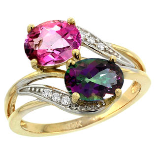 Sabrina Silver 14k Gold ( 8x6 mm ) Double Stone Engagement Pink & Mystic Topaz Ring w/ 0.07 Carat Brilliant ... Sabrina Silver 14k Gold ( 8x6 mm ) Double Stone Engagement Pink & Mystic Topaz Ring w/ 0.07 Carat Brilliant ...