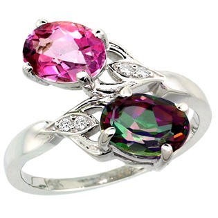 Sabrina Silver 14k White Gold ( 8x6 mm ) Double Stone Engagement Pink & Mystic Topaz Ring w/ 0.04 Carat ... Sabrina Silver 14k White Gold ( 8x6 mm ) Double Stone Engagement Pink & Mystic Topaz Ring w/ 0.04 Carat ...