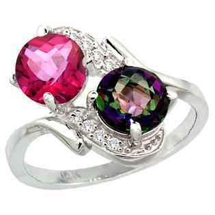 Sabrina Silver 14k White Gold ( 7 mm ) Double Stone Engagement Pink & Mystic Topaz Ring w/ 0.05 Carat ... Sabrina Silver 14k White Gold ( 7 mm ) Double Stone Engagement Pink & Mystic Topaz Ring w/ 0.05 Carat ...