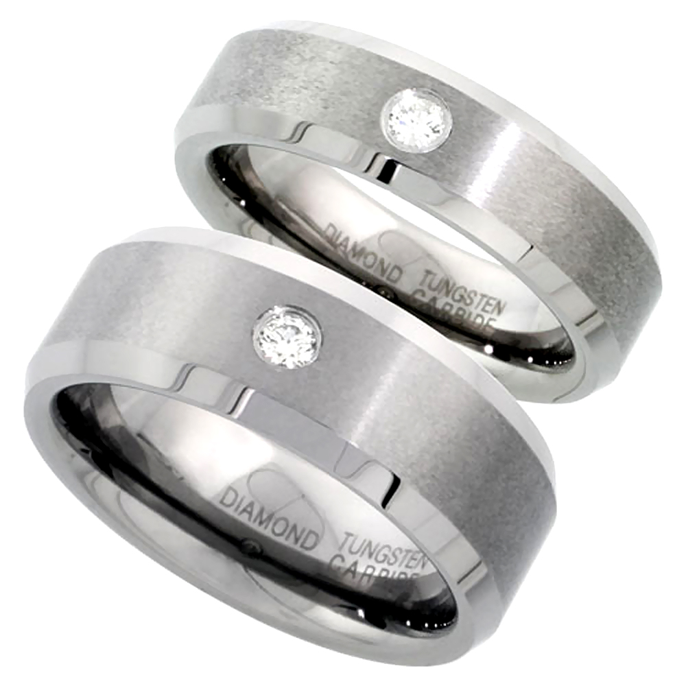 Sabrina Silver 2-Ring Set Tungsten Carbide Diamond 8 & 6 mm His & Hers Wedding Band Ring 0.137 cttw Matte Finish Beveled Edges, ladies sizes 5- at Sears.com