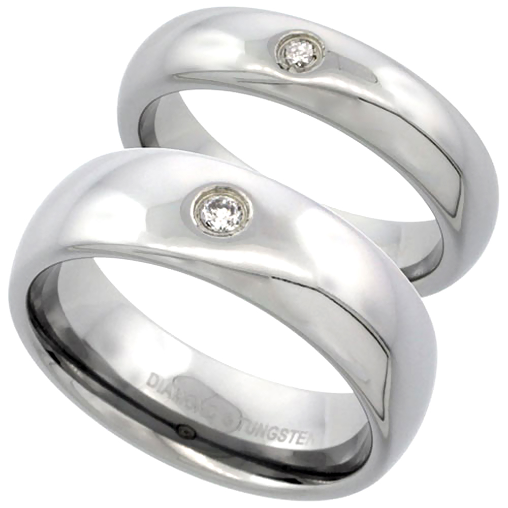 Sabrina Silver 2-Ring Set Tungsten Carbide Diamond 5 & 7 mm Domed Wedding Band Ring 0.09 cttw Polished Finish ladies sizes 5-9.5, mens 8 - 13 at Sears.com