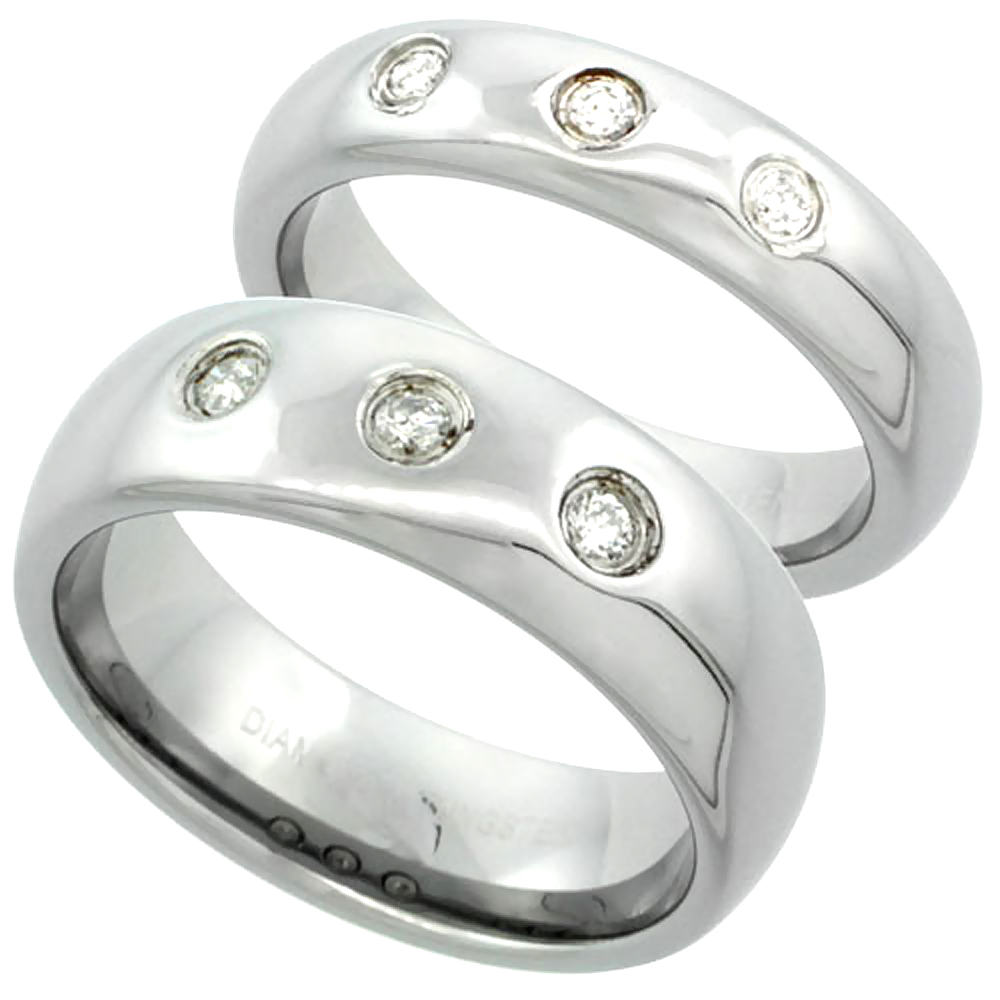 Sabrina Silver 2-Ring set Tungsten Carbide Diamond 5 & 7 mm Domed Wedding Band 3 Stone Ring 0.23 cttw Polished Finish, ladies sizes 5-9.5, mens at Sears.com