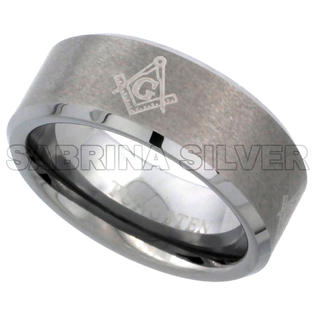 Sabrina Silver Tungsten Carbide 8 mm Flat Wedding Band Ring Etched Masonic Compass Pattern Satin Finished Beveled Edges, sizes 7 to 14 ... Sabrina Silver Tungsten Carbide 8 mm Flat Wedding Band Ring Etched Masonic Compass Pattern Satin Finished Beveled Edges, sizes 7 to 14 ...