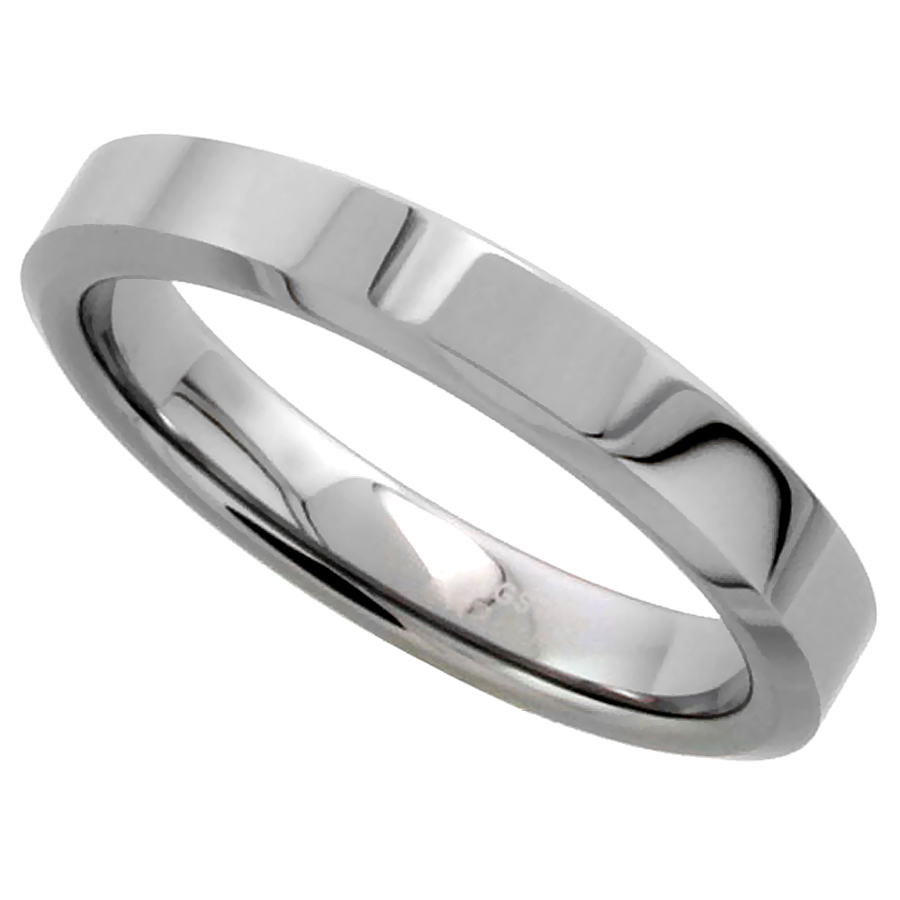 Sabrina Silver Tungsten Carbide 4 mm Flat Wedding Band Thumb Ring His & Hers Mirror Polished Finish Beveled Edges, size 7.5 at Sears.com