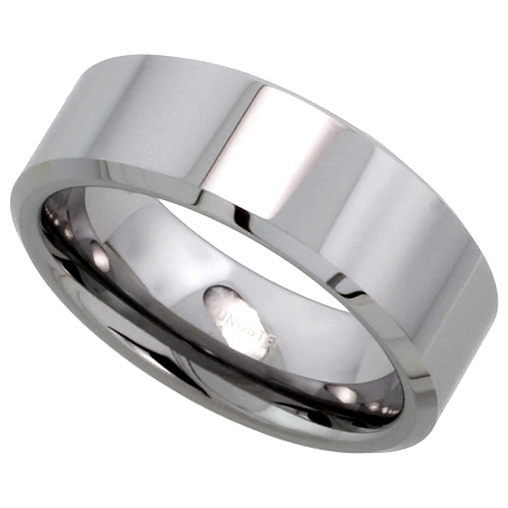 Sabrina Silver Tungsten Carbide 8 mm Flat Wedding Band Ring His & Hers Mirror Polished Finish Beveled Edges, size 12.5 at Sears.com