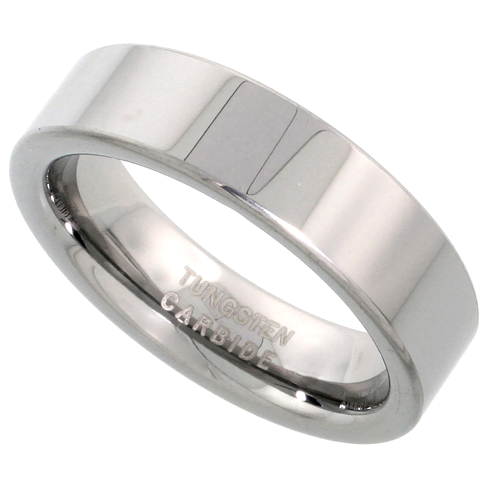 Sabrina Silver Tungsten Carbide 6 mm Comfort fit Flat Wedding Band Ring Mirror Finish, sizes 5-12 at Sears.com