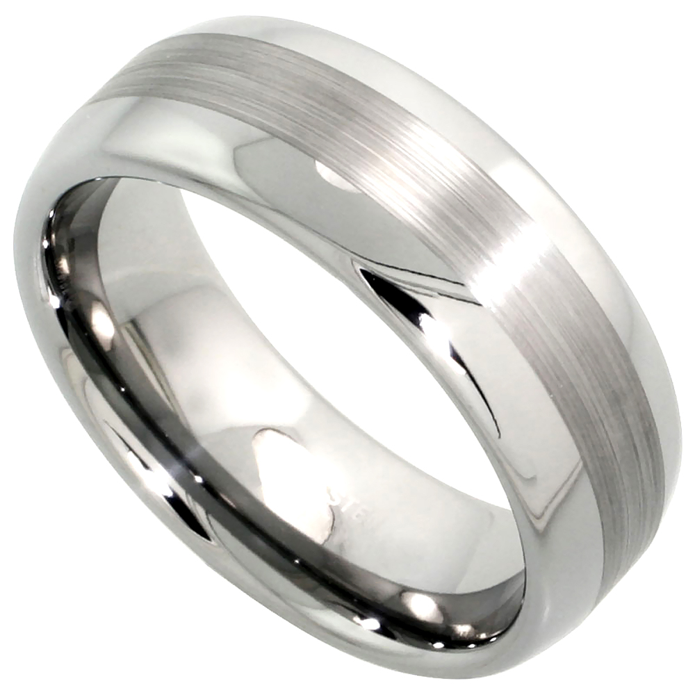 Sabrina Silver Tungsten Carbide 8 mm Domed Wedding Band Ring Wide Center Stripe Etching, size 8 at Sears.com