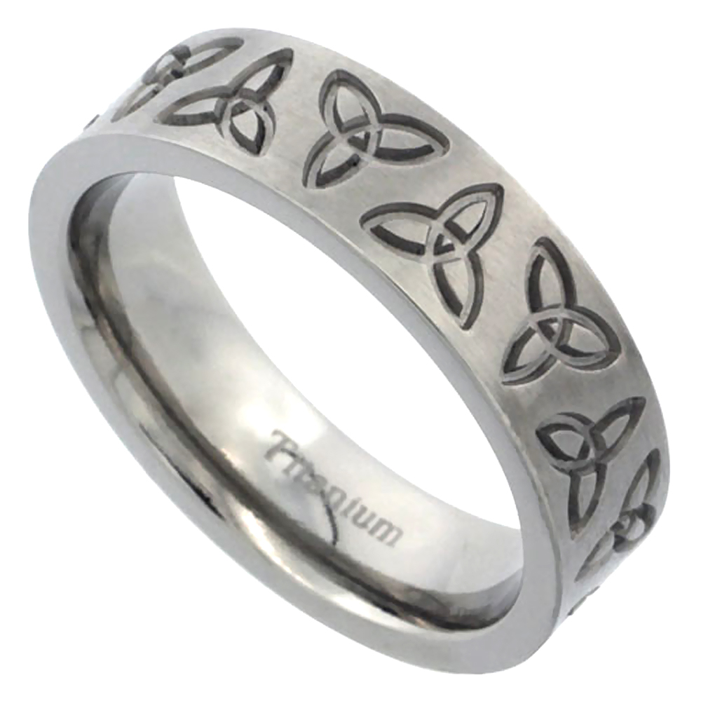 Sabrina Silver Titanium 6mm Flat Wedding Band Ring Triquetra Celtic Trinity Symbols Matte Finish Comfort-fit, sizes 7 to 14 at Sears.com