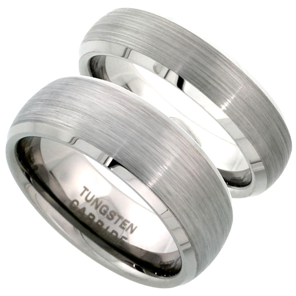 Sabrina Silver 2-Ring Set Tungsten Carbide 6 & 8 mm His & Hers Domed Wedding Band Ring Brushed Finish Beveled Edges, size 10.5 at Sears.com