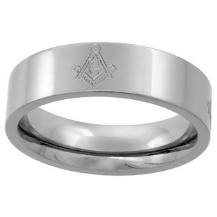 Sabrina Silver Titanium 6 mm (1/4 in.) Flat Comfort Fit Wedding Band Ring with Masonic Symbol Sabrina Silver Titanium 6 mm (1/4 in.) Flat Comfort Fit Wedding Band Ring with Masonic Symbol