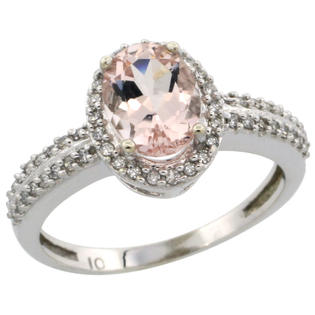 Sabrina Silver 10k White Gold Diamond Halo Morganite Ring 1.2 ct Oval Stone 8x6 mm, 3/8 inch wide, sizes 5-10 ... Sabrina Silver 10k White Gold Diamond Halo Morganite Ring 1.2 ct Oval Stone 8x6 mm, 3/8 inch wide, sizes 5-10 ...