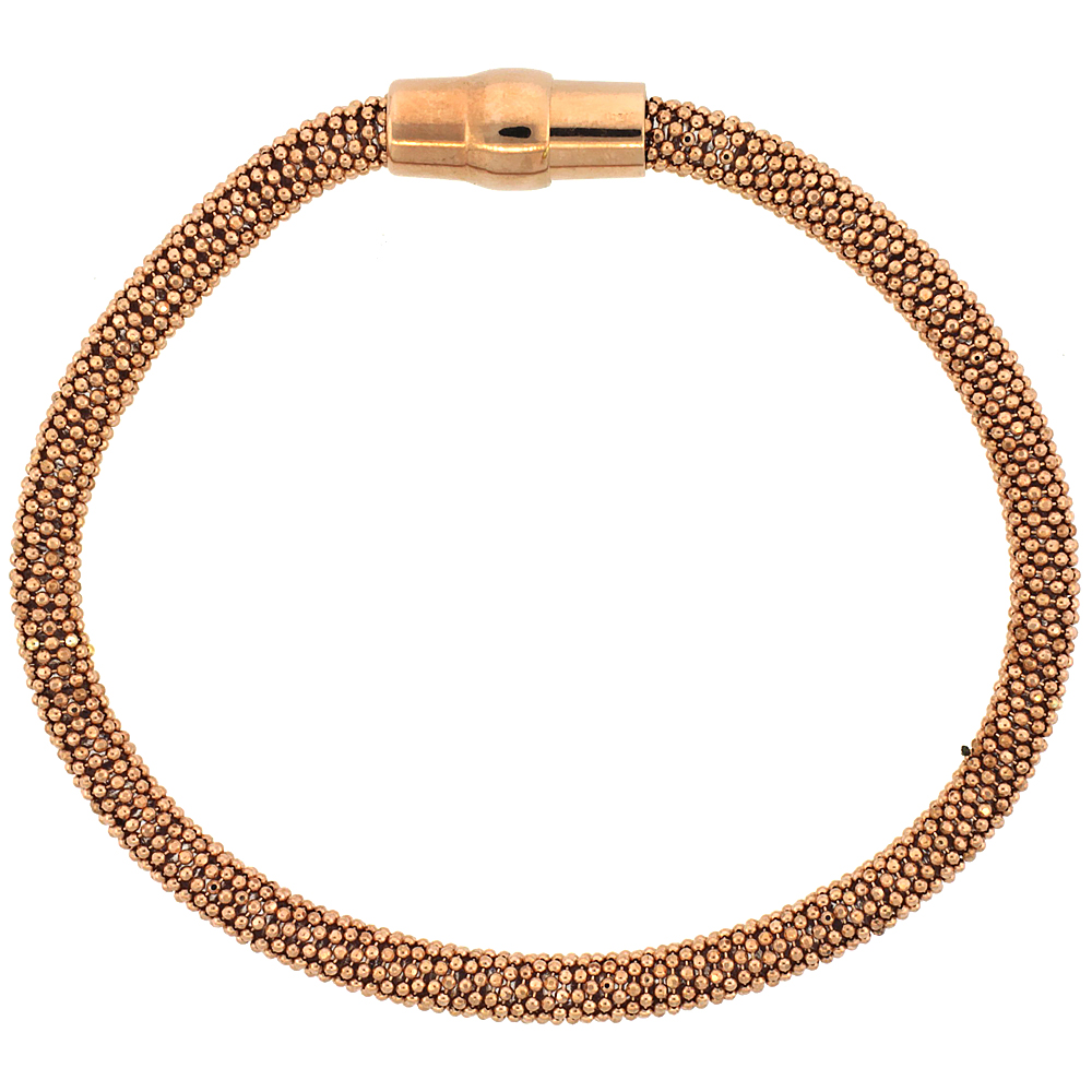 Sabrina Silver Sterling Silver Flexible Beaded Bangle Bracelet w/ Magnetic Clasp in Rose Gold Finish, 3/16 in. (4.5 mm) wide at Sears.com