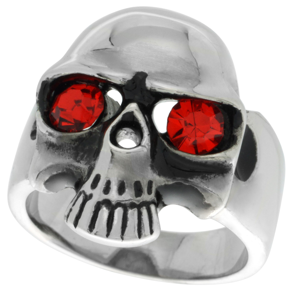 Sabrina Silver Surgical Steel Biker Ring Skull with Red CZ Eyes, Size 11 at Sears.com